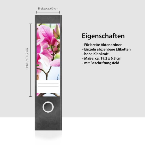 Etiketten für Ordner | Magnolie | 4 breite Aufkleber für Ordnerrücken | Selbstklebende Design Ordneretiketten Rückenschilder