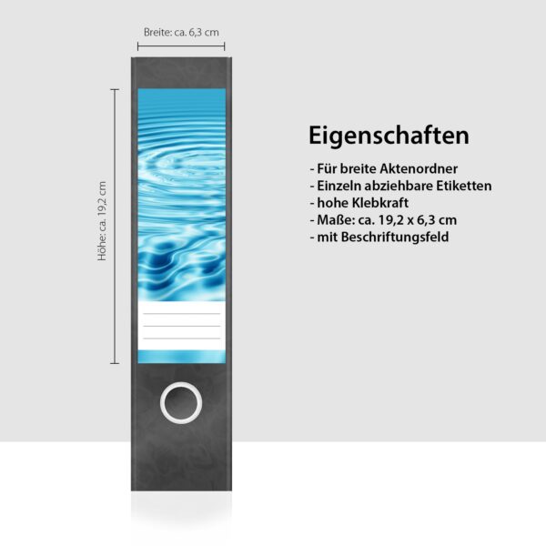 Etiketten für Ordner | Wellen im Wasser | 4 breite Aufkleber für Ordnerrücken | Selbstklebende Design Ordneretiketten Rückenschilder