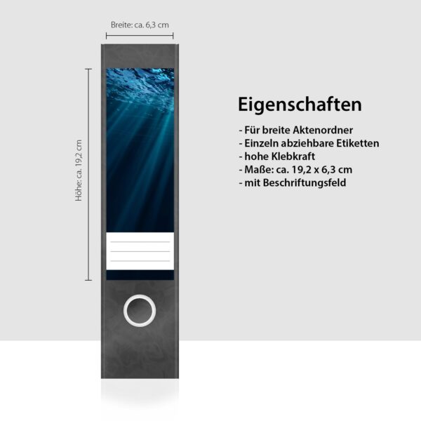 Etiketten für Ordner | Strahlen im Wasser | 4 breite Aufkleber für Ordnerrücken | Selbstklebende Design Ordneretiketten Rückenschilder