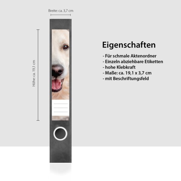 Etiketten für Ordner | Golden Retriever 2 | 7 Aufkleber für schmale Ordnerrücken | Selbstklebende Design Ordneretiketten Rückenschilder